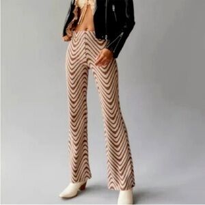 Urban Outfitters Bryn Pull On Brown Motif Flare Pants 0075 XS